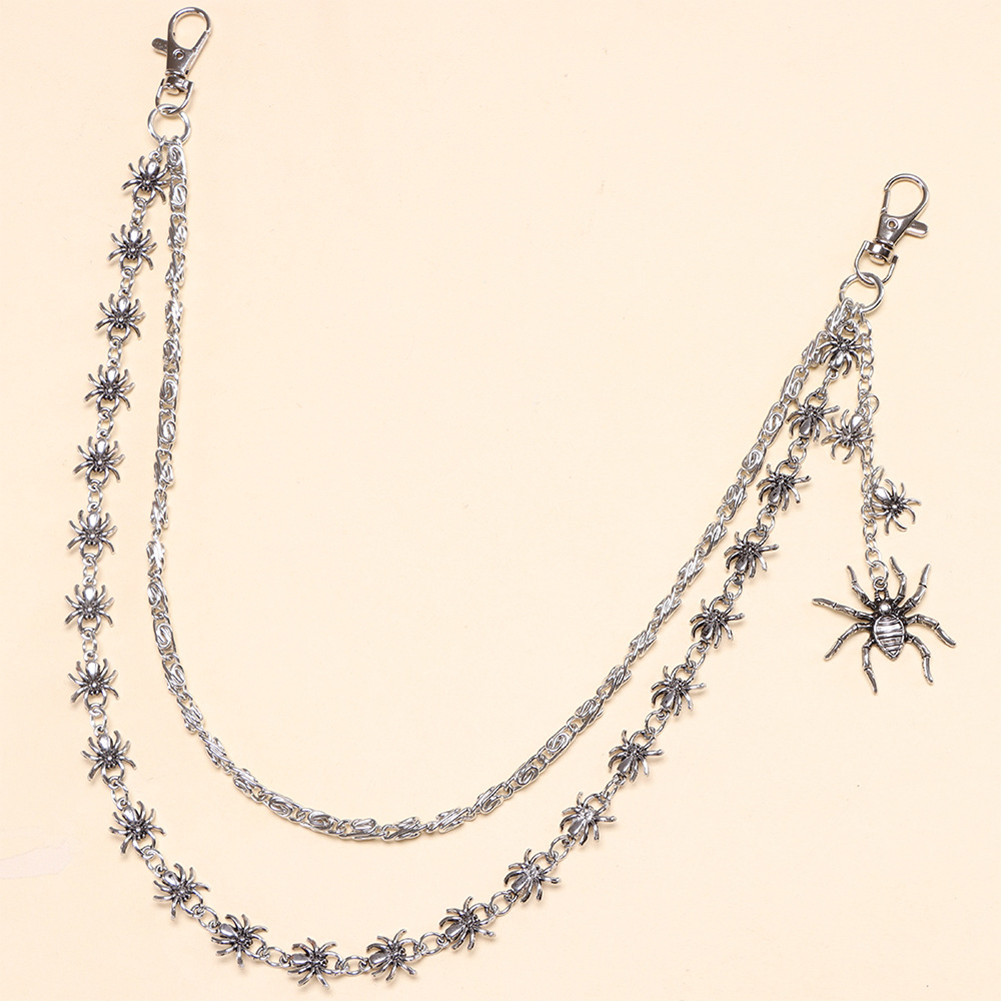 Women'S Jeans Accessories Chain - เข็มขัดยีนส์สไตล์พังก์แบบสองชั้นลายแมงมุมโกธิคสีดำ พร้อมพวงกุญแจสำหรับผู้ชายและผู้หญิง