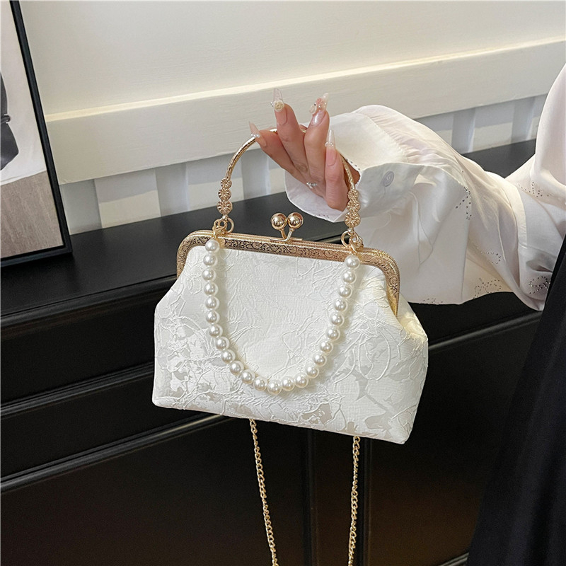 Wallet Chain Bag - วินเทจคลาสสิกลูกไม้กระเป๋ามุกเย็นกระเป๋าเปลือกแต่งงานล็อคกระเป๋าผู้หญิงไหล่C Rossbodyกระเป๋าโซ่กระเป๋าถือสตรีกระเป๋า