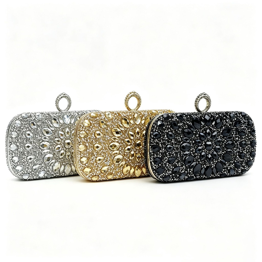 Wallet Chain Bag - กระเป๋าคลัทช์เพชรเต็มใบ หรูหรา ประดับคริสตัล สำหรับผู้หญิง ใช้ในงานพรอม งานแต่งงาน