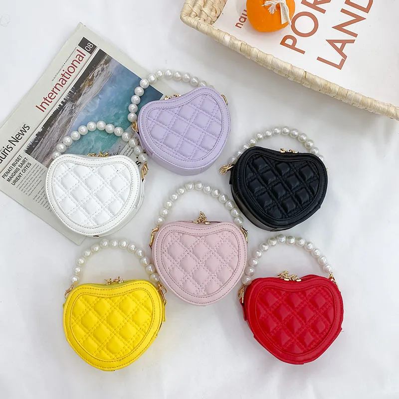 Wallet Chain Bag - เด็กน่ารักรูปหัวใจ Crossbody Pearl Handle หญิง Mini