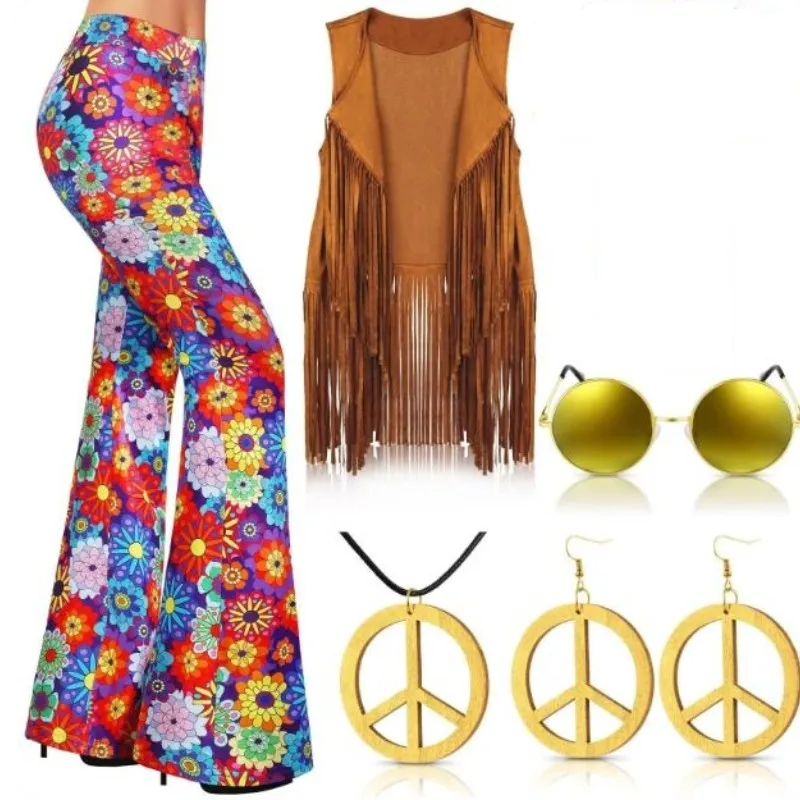 Women'S Accessories In The 70S - ชุดยุค 70 สำหรับผู้หญิง ชุดคอสตูมฮิปปี้ กางเกงทรงบานสไตล์โบฮีเมียน เสื้อกั๊กแต่งพู่