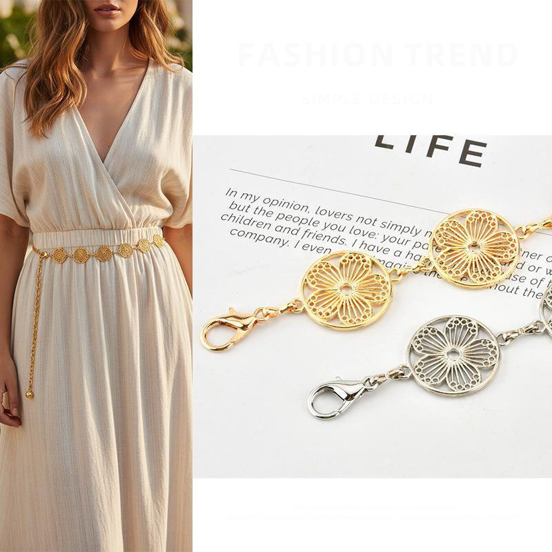 Women'S Accessories Accessorize - เข็มขัดคาดเอวโลหะลายดอกไม้แบบโปร่ง สำหรับผู้หญิง เครื่องประดับชุดเดรส ดีไซน์หรูหรา อเนกประสงค์ ใช้รัดเอวได้