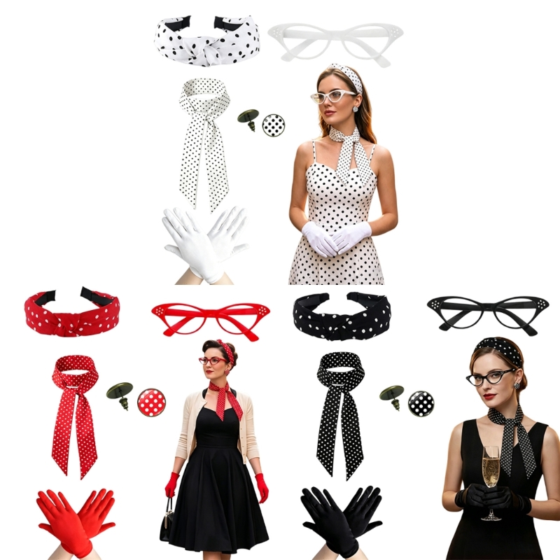 Women'S Accessories In The 1950S - ชุดคอสตูมผู้หญิงยุค 1950 จำนวน 5 ชิ้น พร้อมผ้าพันคอ