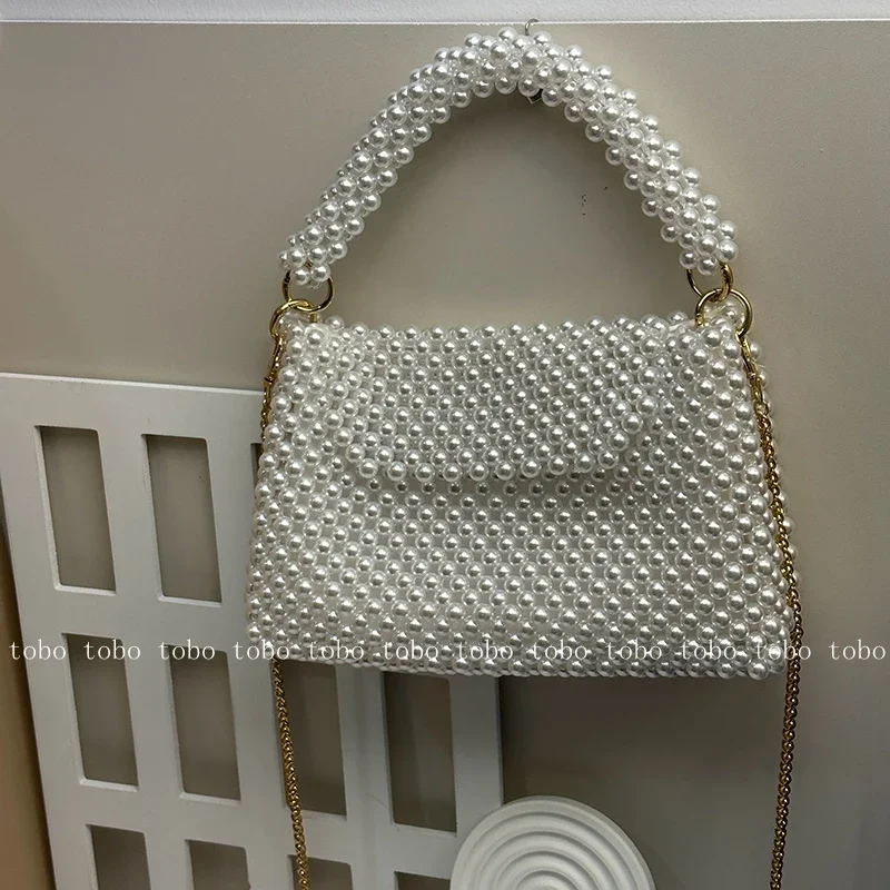 Wallet Chain Bag - กระเป๋าสตางค์ลูกปัดไข่มุกพิเศษ INS สำหรับผู้หญิงกระเป๋าสะพายข้างสายโซ่สีทองด้านในงดงามแบบย้อนยุค