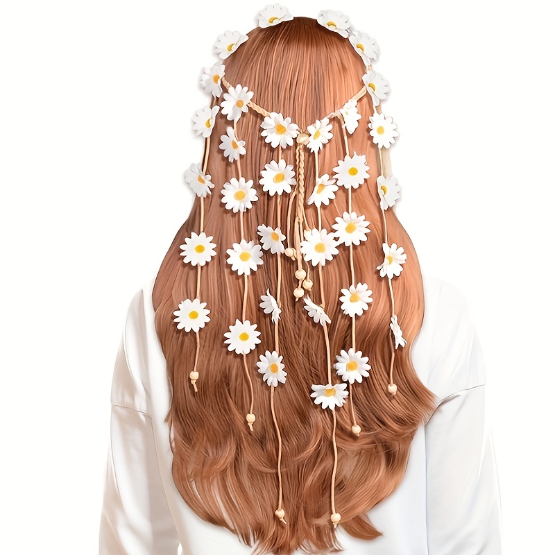 Women'S Accessories In The 70S - ที่คาดผมดอกไม้ฮิปปี้ มงกุฎดอกไม้ เครื่องประดับผมดอกทานตะวันฤดูร้อน เหมาะสําหรับสไตล์โบฮีเมียนยุค 70