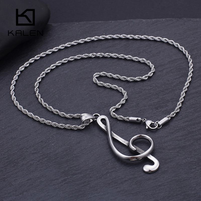 Women Accessories Bd - สร้อยคอจี้รูปโน้ตดนตรีสแตนเลส KALEN สำหรับผู้ชายและผู้หญิง รูปคีย์ G สำหรับคนรักดนตรี