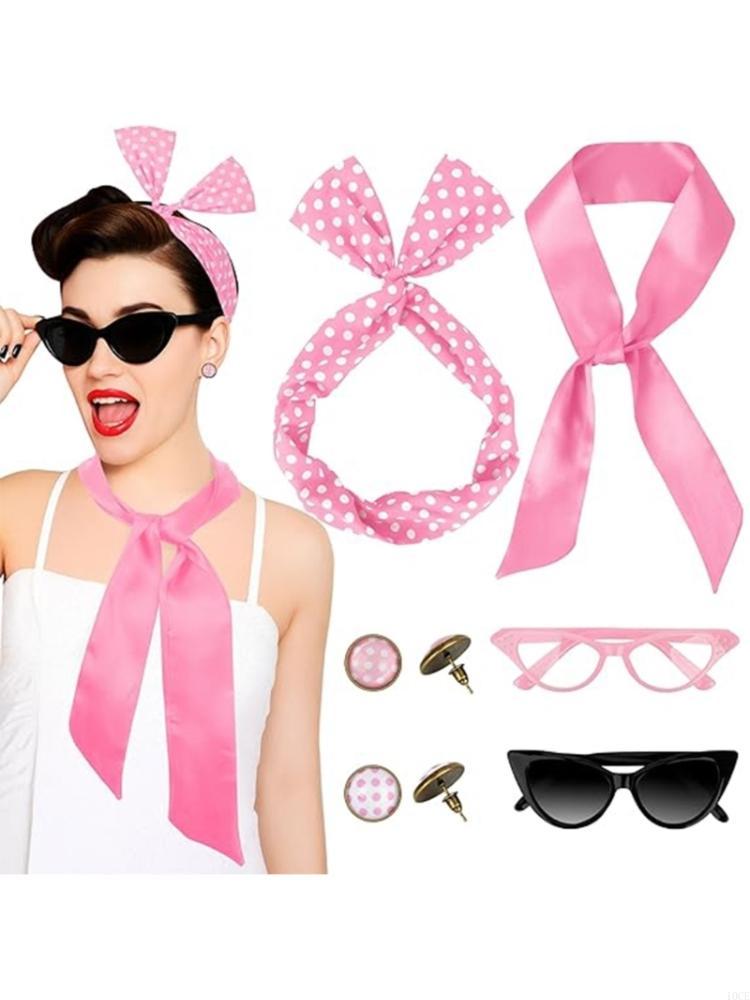 Women'S Accessories In The 1950S - 8ชิ้น50วินาทีเครื่องแต่งกายอุปกรณ์เสริมชุดชีฟองผ้าพันคอแมวตาแว่นตาผ้าพันคอต่างหู1950วินาทีชุดแฟนซีชุดสำหรับสตรี
